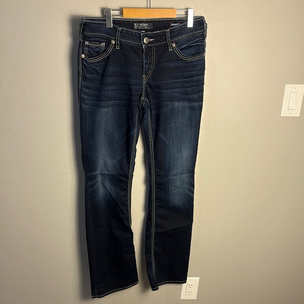 Silver Suki Mid Slim Boot Dark Wash Blue Jean Denim Women's Size W32/L33